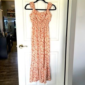 SHEIN floral print shirred ruffle hem dress